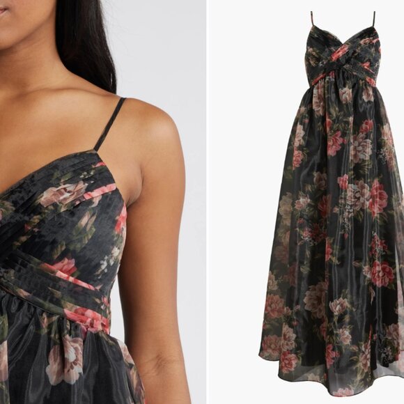 Lulus Truly Extraordinary Black Floral Organza Pleated Maxi Dress NWT - Picture 3 of 10